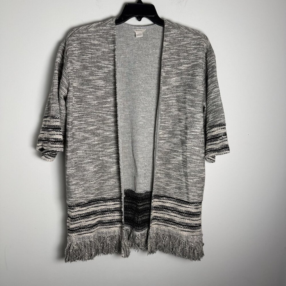 Ariat Open Mid-Length Cardigan Fringe Bottom Gray Metallic Size L Western Boho - Picture 2 of 9